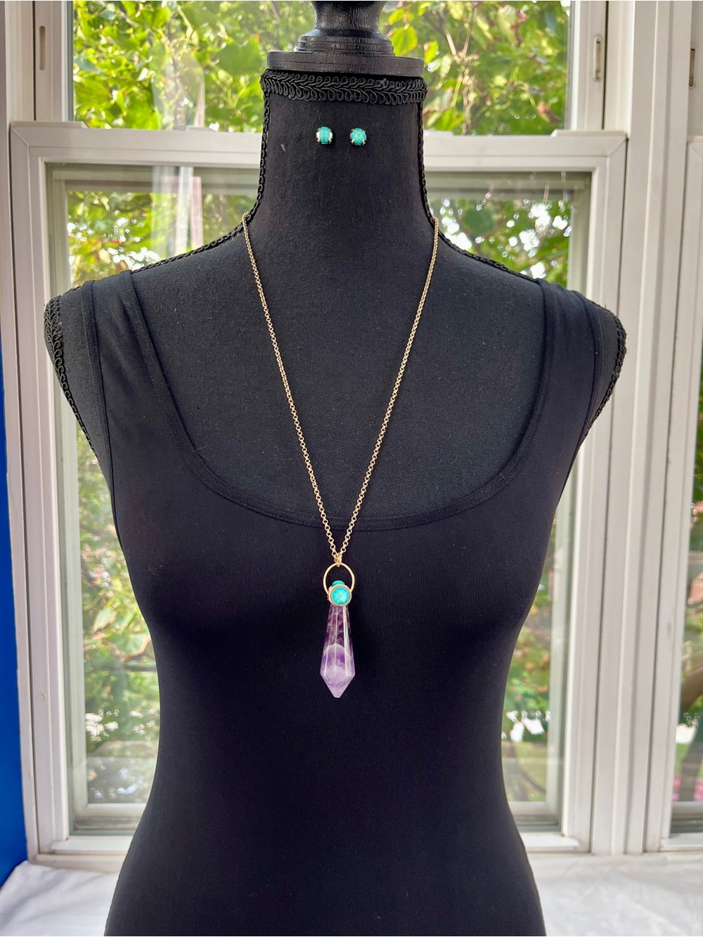 Amethyst Pendant Necklace with Gold & Turquoise Accents